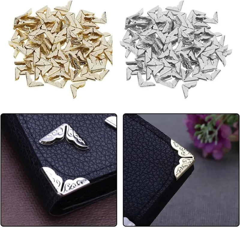 LINYUEARUI 200PCS Vintage Book Corner Protector Metal，Corner Cover for Scrapbook，Protector File Folder Corner，Decorative Protector for Scrapbook Album Men，for Crafting Scrapbooking Photo Angle Book Cover Menus - Image 2