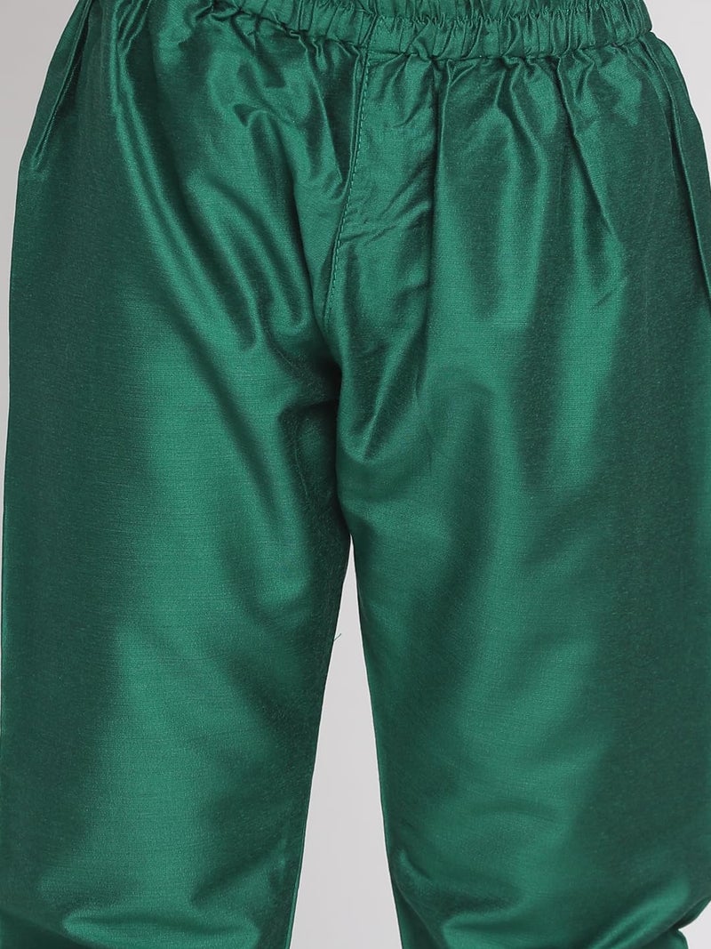 VASTRAMAY Boys' Green Banarasi Silk Jacquard Kurta Pyjama Set – Traditional Ethnic Wear for Weddings, Festivals & Celebrations (VASBK105GNnPVGN_32) - Image 5