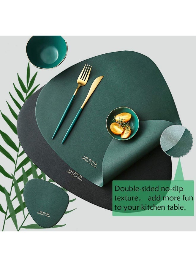 WinCheer Leather Placemats and Coasters Set of 2, Round Table Coffee Mat Waterproof Greaseproof Heat-Resistant Washable PU Leather Placemat for Dining Table - Image 2