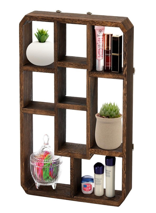 Frcctre Rustic Shadow Box Display Shelf, 9 Compartments Wood Hanging Display Floating Shelves, Multi-Slot Wall Mounted or Freestanding Farmhouse Decor Displays Case - Image 3