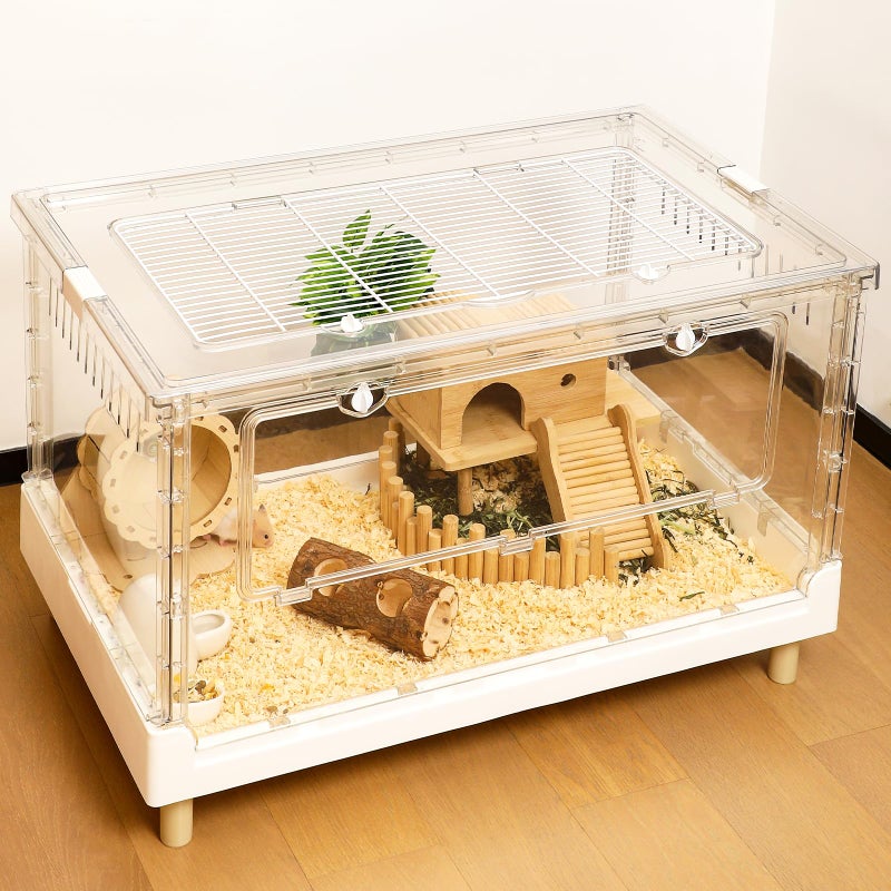 Ruexue Larger Acrylic Transparent Hamster Cage - Small Animal Cage for Guinea Pig, Hedgehog,Dwarf Hamster, Rat,Mouse,Ferret, Sugar Glider and Bird,DIY Extendable & Stackableï¼ˆ27.5" Lx16.9 Wx15.4 Hï¼‰ - Image 1