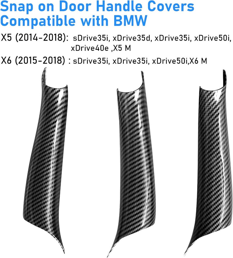 Jaronx Compatible with BMW X5 F15/X6 F16 Door Handle Covers,3PCS Carbon Fiber Pattern Door Pull Covers for X5 F15 2014-2018,X6 F16 2015-2018, Left/Right Side Door Handle Interior Door Pull Handle - Image 3