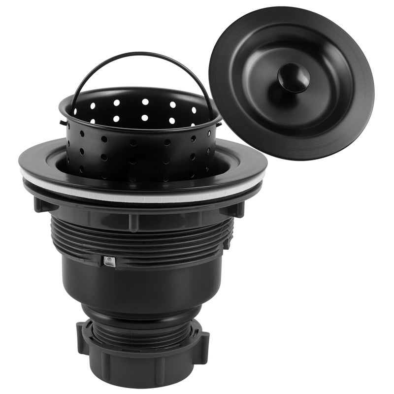 LQS Kitchen Sink Drain Assembly Kitchen Sink Strainer with Deep Removable Waste Basket Stainless Steel Sink Basket Strainer with Drain Assembly for 312inch Sink Opening Size Black