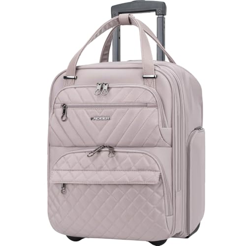 KROSER Carry On Underseat Multifunctional 16inch Underseater Lightweight Overnight Suitcase for Women Dusty Pink - Image 1