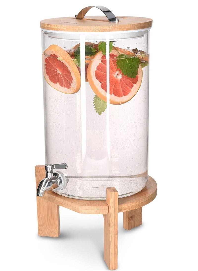 1Chase Borosilicate Glass Beverage Dispenser with Spigot and Wooden Stand 8L  - Image 1