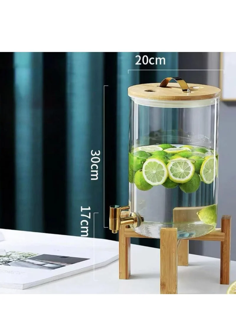 1Chase Borosilicate Glass Beverage Dispenser with Spigot and Wooden Stand 8L