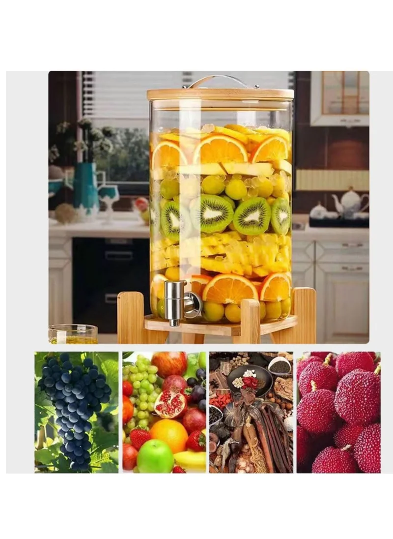1Chase Borosilicate Glass Beverage Dispenser with Spigot and Wooden Stand 8L