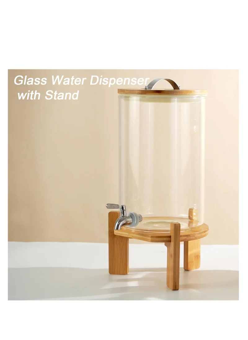 1Chase Borosilicate Glass Beverage Dispenser with Spigot and Wooden Stand 8L