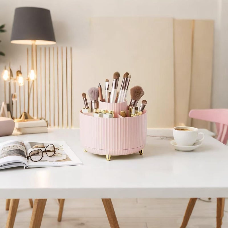 Reflygen 360 Degree Rotating Desktop Organizer,Makeup Brushes,Pencils,Desktop Stationery Storage Rotating Rack,Premium Plastic Organizer For Office,School And Home (Pink) - Image 3