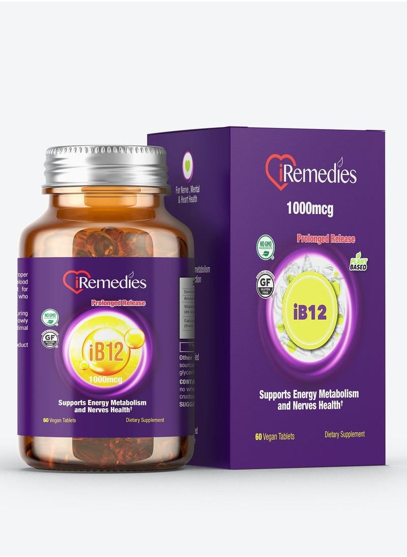 iRemedies iB12 1000 mcg Prolonged Release – 60 Vegan Tablets – gluten free  - Image 2