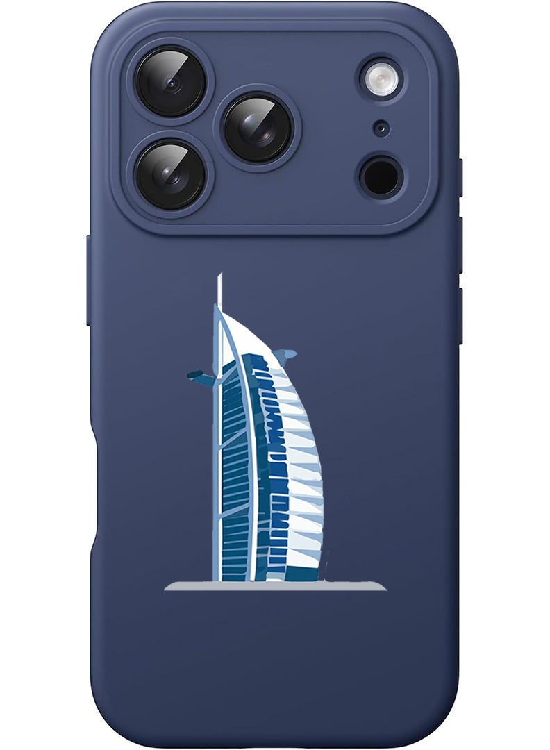 Theodor Protective Slim Fit Case Liquid Silicone Cover with Full Body Protection Anti-Scratch Shockproof Case For Apple iPhone 17 Pro Max (Blue) Burj Al arab - Image 1