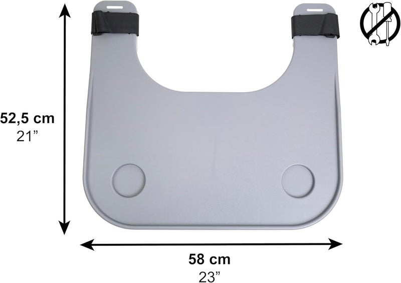 PEPE Mobility Removable Wheelchair Tray with Cup Holder, Dining Table and Universal Accessory, Easy to Install, Grey - Image 2