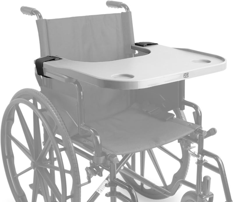 PEPE Mobility Removable Wheelchair Tray with Cup Holder, Dining Table and Universal Accessory, Easy to Install, Grey - Image 1
