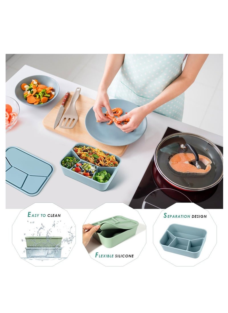 KASTWAVE Silicone Bento Box, Bento Lunch Box with 4 Compartments, Leak-Proof Salad Bento Boxes, Sauce Container, Utensils, Food Picks and Muffin Cups, Microwave, Dishwasher and Freezer Safe, Blue  - Image 3