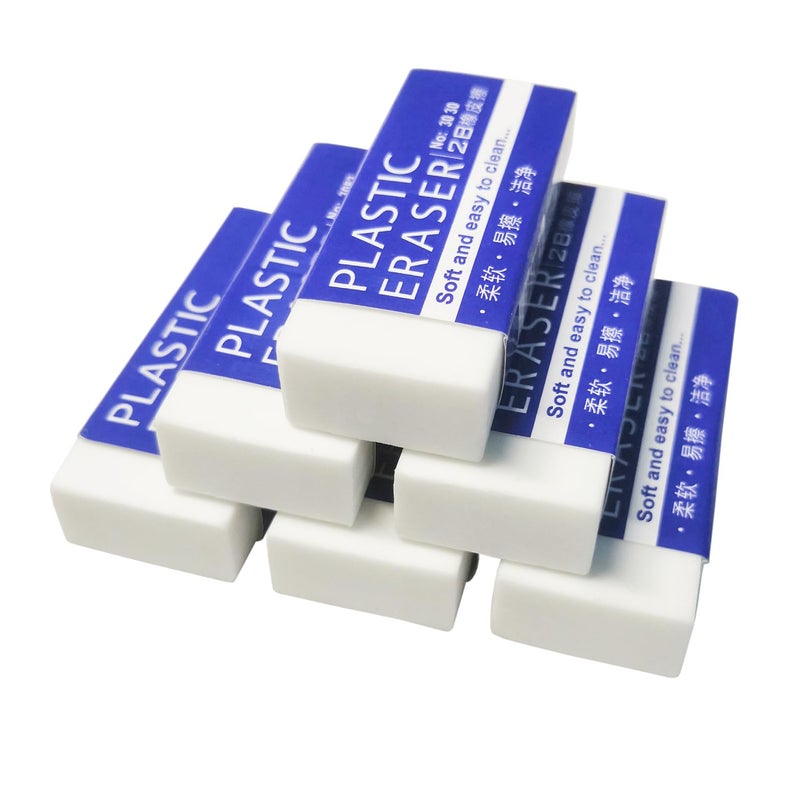 Dreamm White Erasers, 6 Pack Pencil Erasers Bulk for Supplies Office Prize Gifts (White 6 Pcs) - Image 1