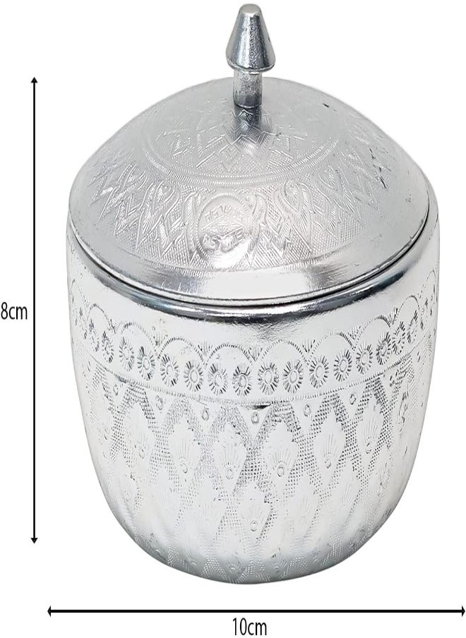 AKDC Decorative Aluminum Sugar Bowl/Box/Jar/Container/Pot With Lid, Unique Crystal Candy And Dry Fruits Bowl, Perfect For Home And Gift (10X8Cm) (Silver)  - Image 2