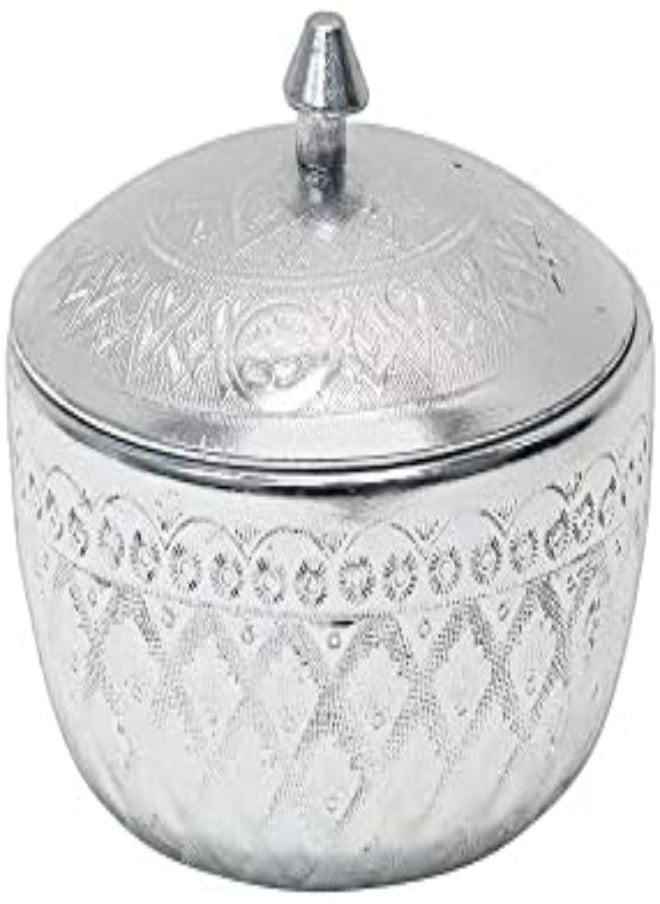 AKDC Decorative Aluminum Sugar Bowl/Box/Jar/Container/Pot With Lid, Unique Crystal Candy And Dry Fruits Bowl, Perfect For Home And Gift (10X8Cm) (Silver)  - Image 1