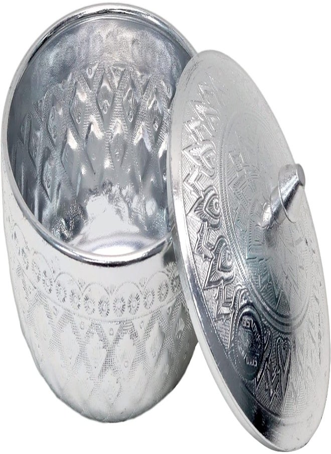 AKDC Decorative Aluminum Sugar Bowl/Box/Jar/Container/Pot With Lid, Unique Crystal Candy And Dry Fruits Bowl, Perfect For Home And Gift (10X8Cm) (Silver)  - Image 3