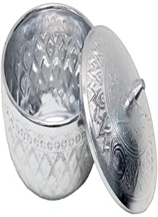 AKDC Decorative Aluminum Sugar Bowl/Box/Jar/Container/Pot With Lid, Unique Crystal Candy And Dry Fruits Bowl, Perfect For Home And Gift (10X8Cm) (Silver)  - Image 4