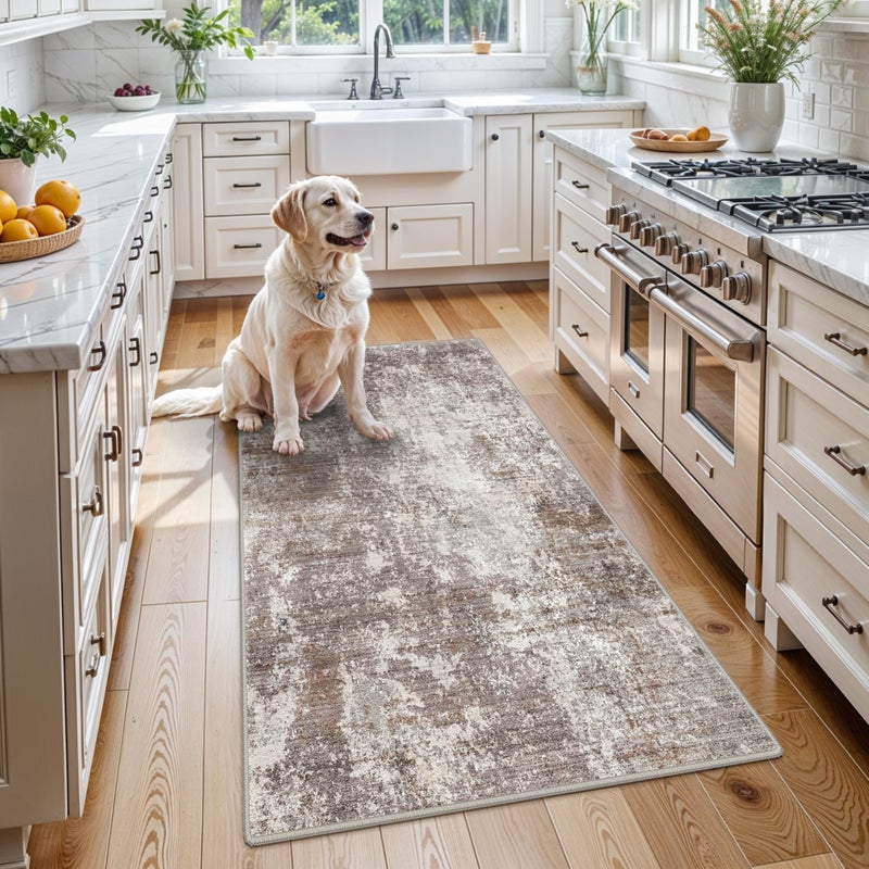 BYYVOO 3x5 Washable Entryway Rug NonSlip Rubber Backed Small Area Rug for Kitchen Bedroom Living Room Office Soft LowPile Thin Modern Abstract Neutral Throw Rug Brown Beige 3x5 - Image 2
