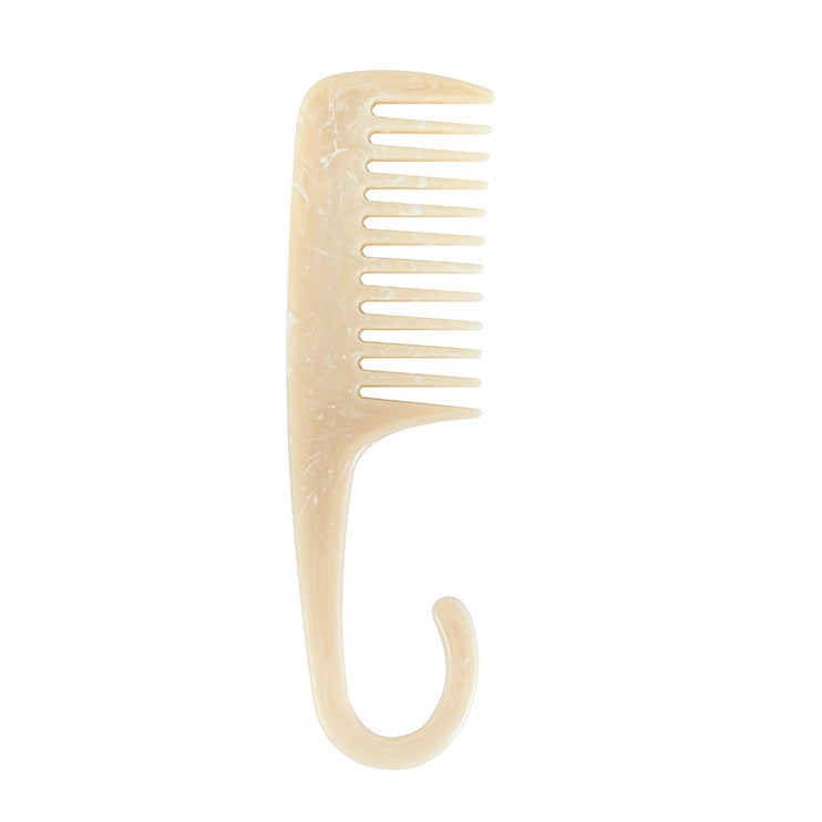 Loquat Marble Pattern Curved Hook Wide Tooth Comb Massage Comb Household Long Hair Curly Hair Anti-Static Comb Hangable Wide Tooth Bath Comb Yellow