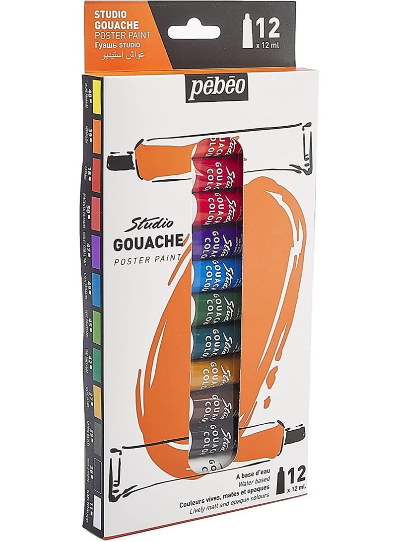 Pebeo Studio Gouache Set 12 Tubes 12 ml Set - Image 1