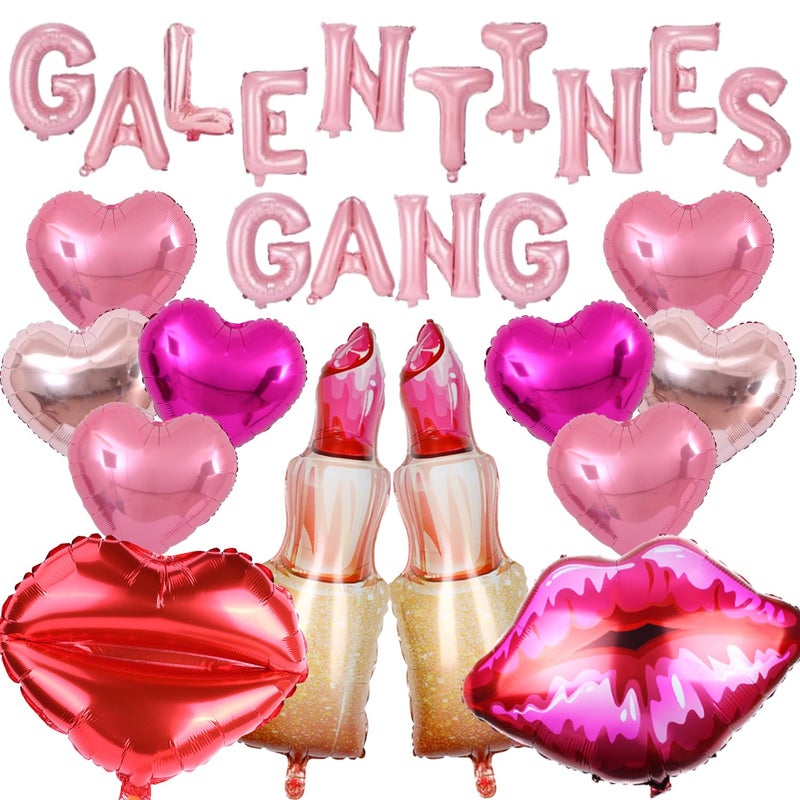 SZTZPW 26pcs Galentines Day Decorations Balloons Set Include Galentines Gang Foil Balloon,Pink and Red Lip,Heart Shape,Lipstick Shape Foil Balloons for Girls Party - Image 1