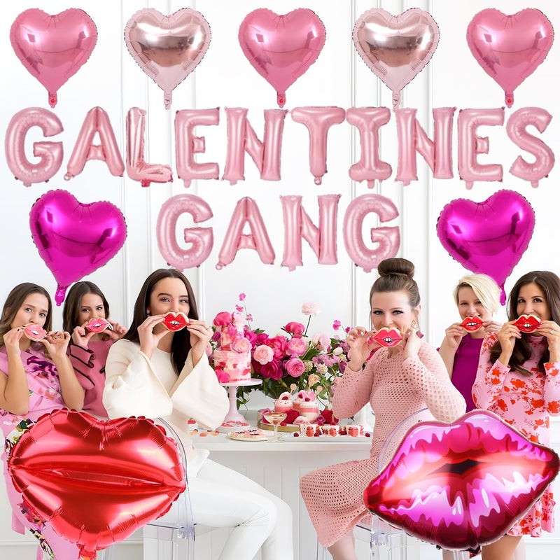 SZTZPW 26pcs Galentines Day Decorations Balloons Set Include Galentines Gang Foil Balloon,Pink and Red Lip,Heart Shape,Lipstick Shape Foil Balloons for Girls Party - Image 3