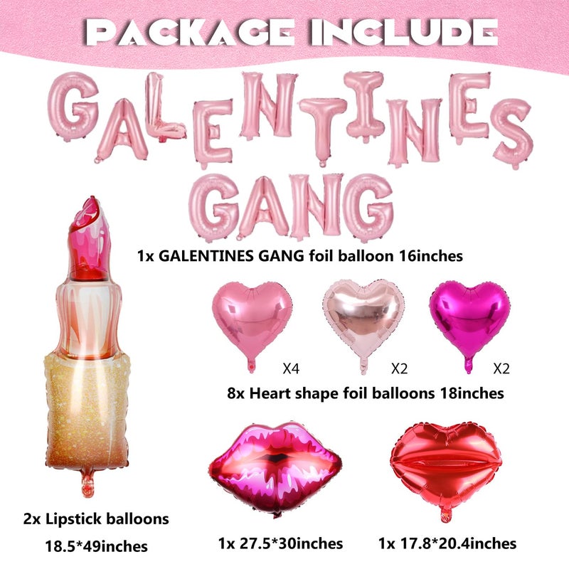 SZTZPW 26pcs Galentines Day Decorations Balloons Set Include Galentines Gang Foil Balloon,Pink and Red Lip,Heart Shape,Lipstick Shape Foil Balloons for Girls Party - Image 2