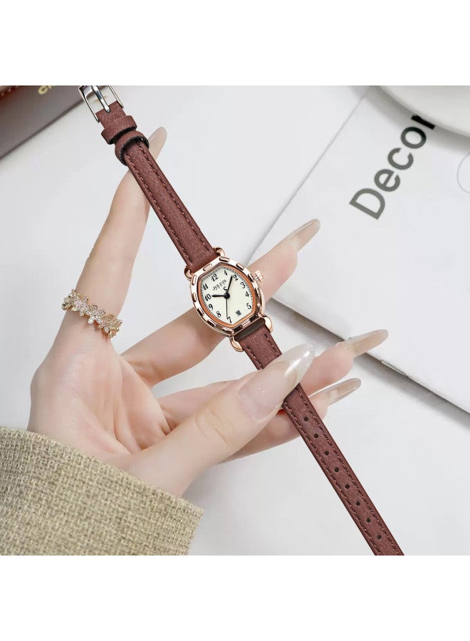 Julius Women's Small Roman Numeral Fashion Barrel-shaped Student Watch Brown Ja-1508e - Image 1