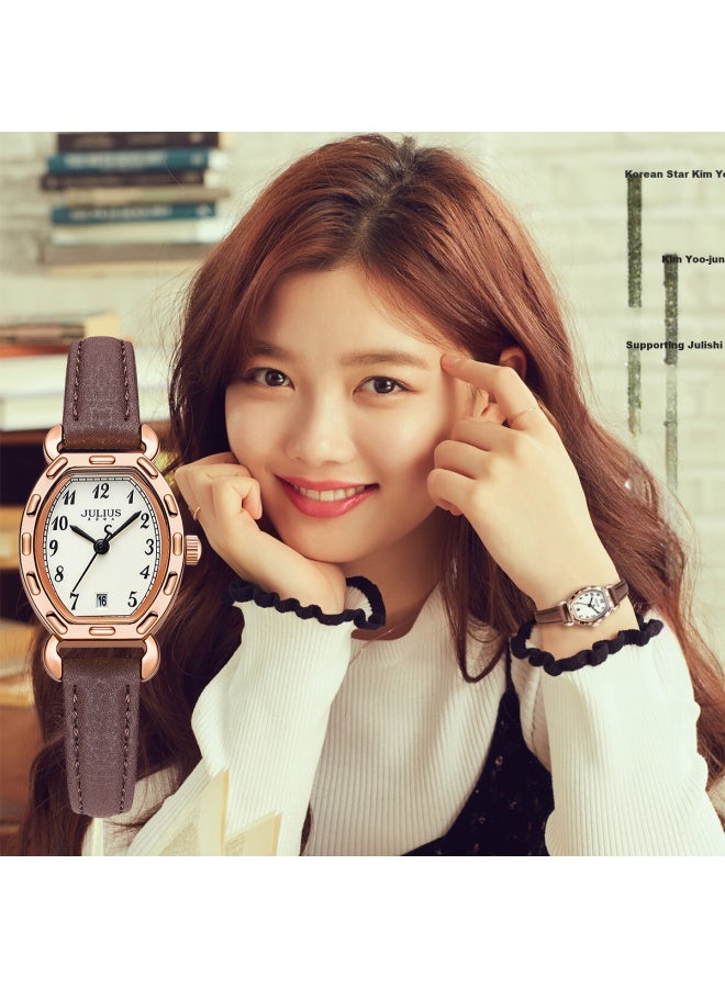 Julius Women's Small Roman Numeral Fashion Barrel-shaped Student Watch Brown Ja-1508e - Image 3