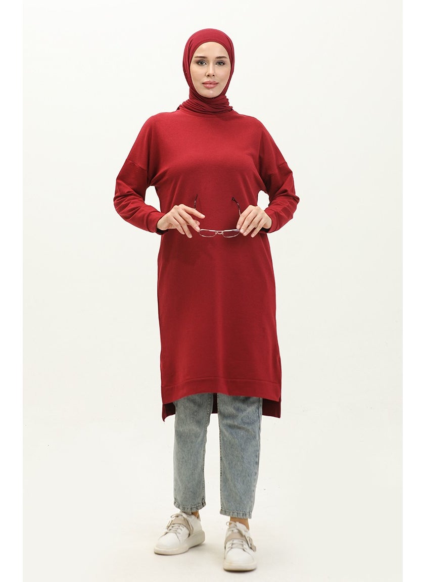 Sefa Merve Two Thread Slit Detailed Sports Tunic 3010-01 Claret Red  - Image 2