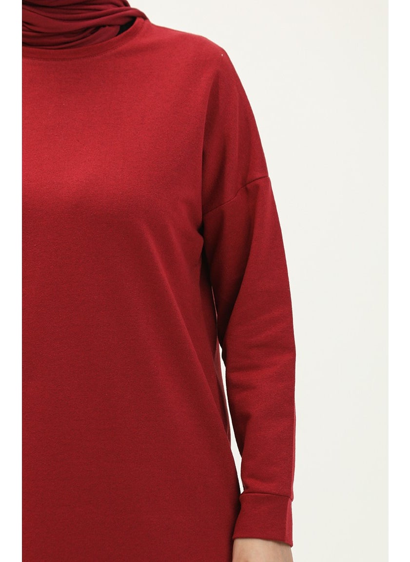 Sefa Merve Two Thread Slit Detailed Sports Tunic 3010-01 Claret Red  - Image 4
