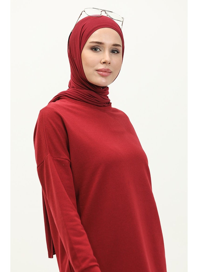 Sefa Merve Two Thread Slit Detailed Sports Tunic 3010-01 Claret Red  - Image 3