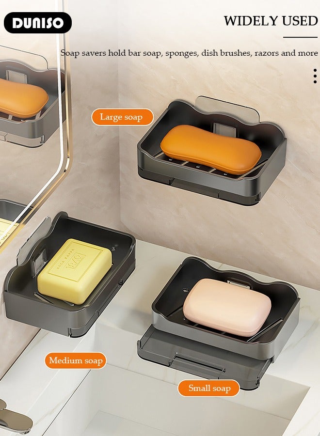 DUNISO Self Draining Soap Dish, Wall Mounted Soap Tray for Bathroom Tile, Open-Type Bar Soap Holder with Hook and Water storage tray, Self-Adhesive Soap Bar Container, Soap Saver for Shower, Bathroom, Kitchen - Image 3