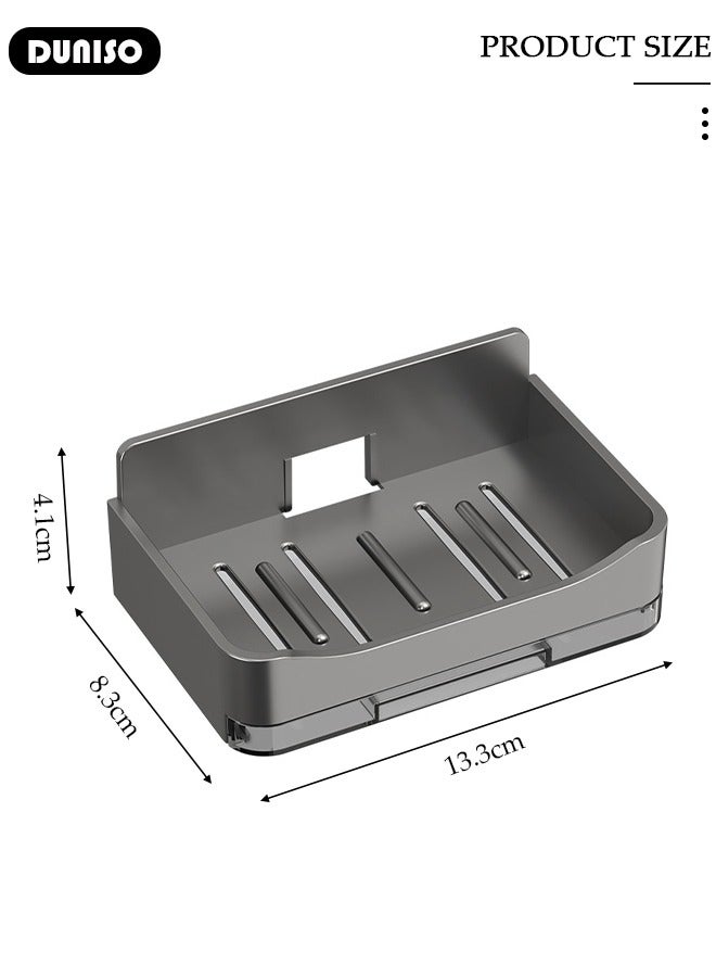 DUNISO Self Draining Soap Dish, Wall Mounted Soap Tray for Bathroom Tile, Open-Type Bar Soap Holder with Hook and Water storage tray, Self-Adhesive Soap Bar Container, Soap Saver for Shower, Bathroom, Kitchen - Image 4