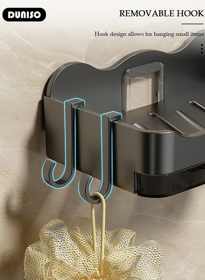 DUNISO Self Draining Soap Dish, Wall Mounted Soap Tray for Bathroom Tile, Open-Type Bar Soap Holder with Hook and Water storage tray, Self-Adhesive Soap Bar Container, Soap Saver for Shower, Bathroom, Kitchen - Image 5