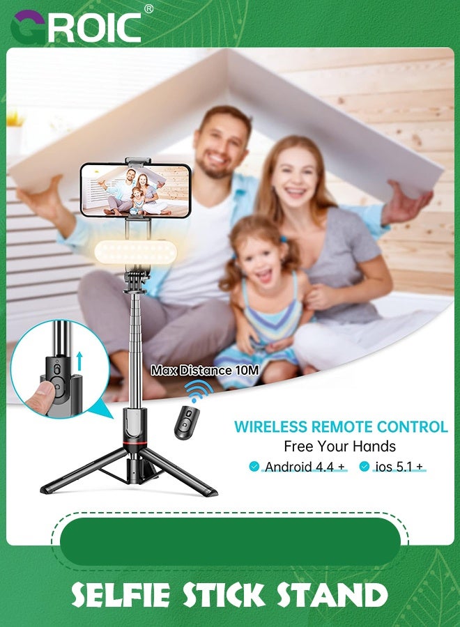 GROIC Stable Selfie Stick Tripod with Fill Light, 44 Inch Extendable Selfie Stick with Wireless Remote and Tripod Stand 360 Rotation for iPhone, Samsung and Smartphone - Image 4