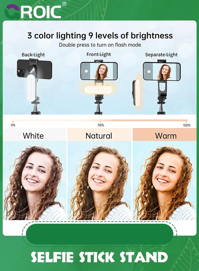 GROIC Stable Selfie Stick Tripod with Fill Light, 44 Inch Extendable Selfie Stick with Wireless Remote and Tripod Stand 360 Rotation for iPhone, Samsung and Smartphone - Image 2