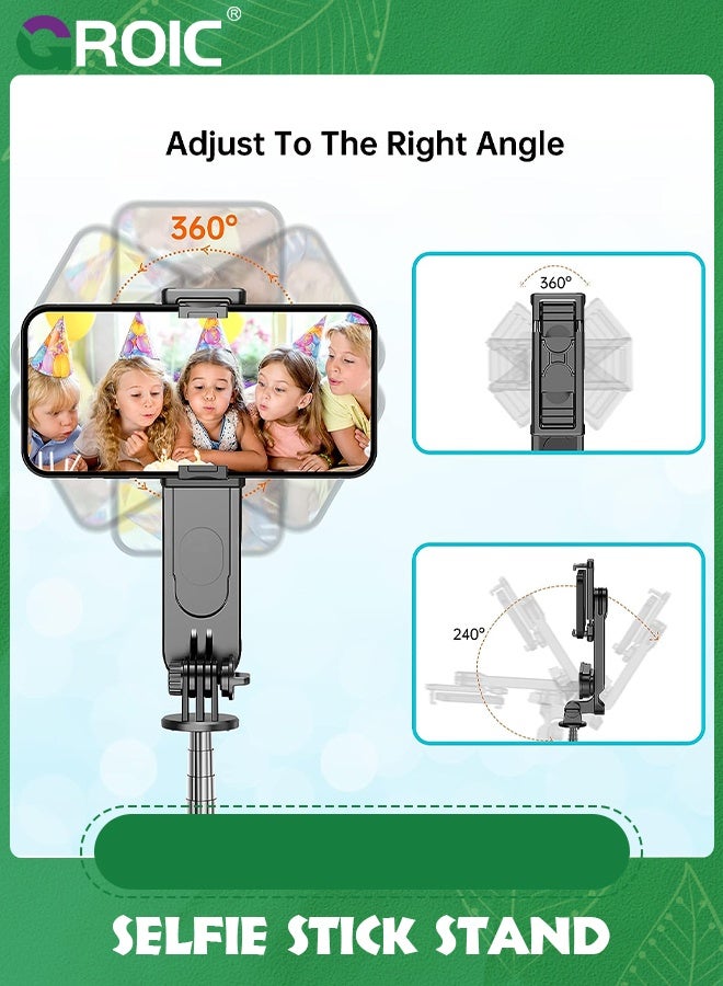 GROIC Stable Selfie Stick Tripod with Fill Light, 44 Inch Extendable Selfie Stick with Wireless Remote and Tripod Stand 360 Rotation for iPhone, Samsung and Smartphone - Image 5