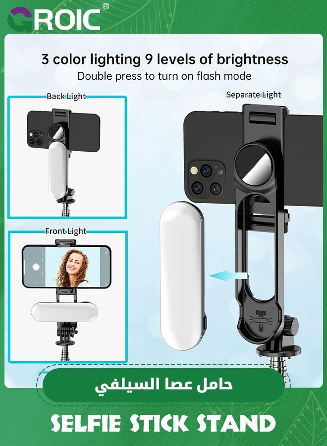 GROIC Stable Selfie Stick Tripod with Fill Light, 44 Inch Extendable Selfie Stick with Wireless Remote and Tripod Stand 360 Rotation for iPhone, Samsung and Smartphone - Image 3