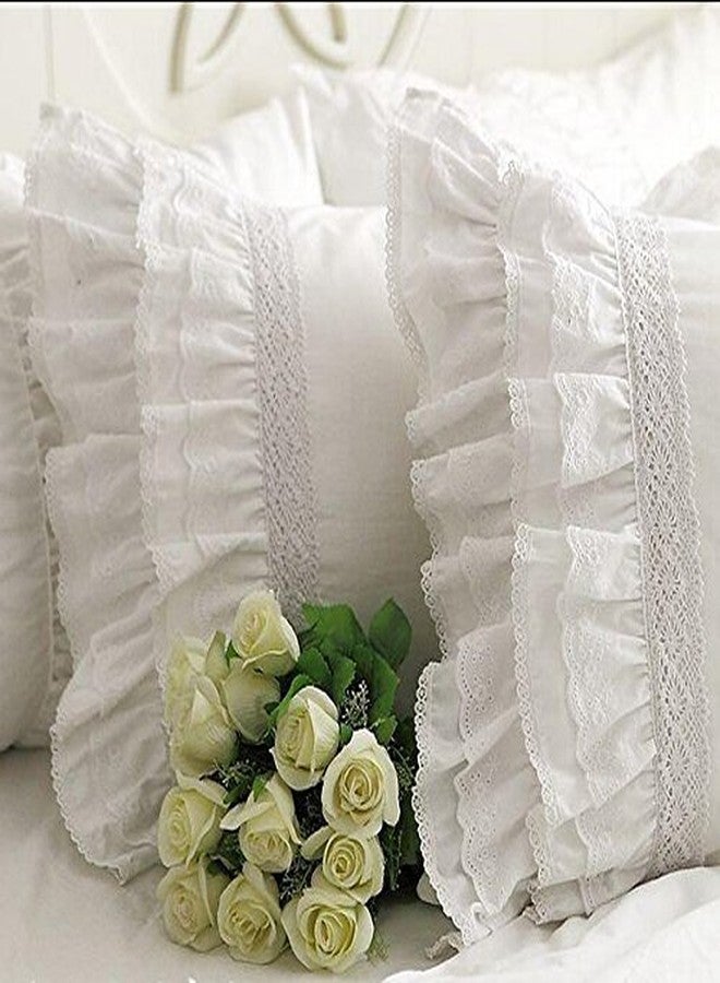 Swanlake Shabby Vintage White Embroidery Lace & Ruffle Matching Pillowcase Pillow Sham - Image 1