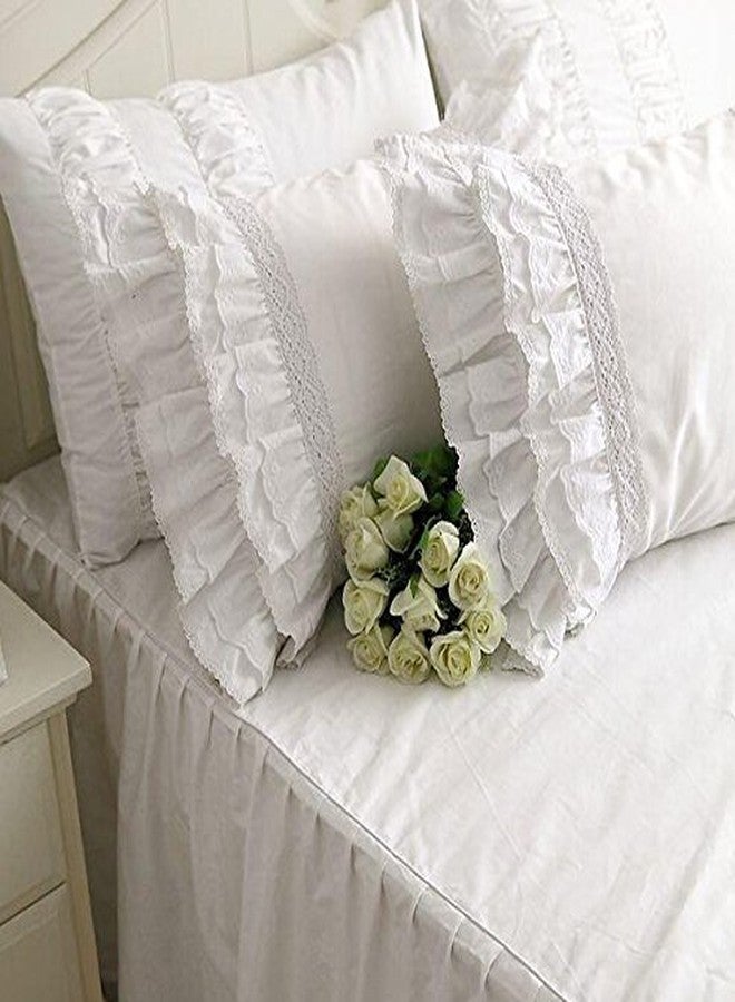 Swanlake Shabby Vintage White Embroidery Lace & Ruffle Matching Pillowcase Pillow Sham - Image 3