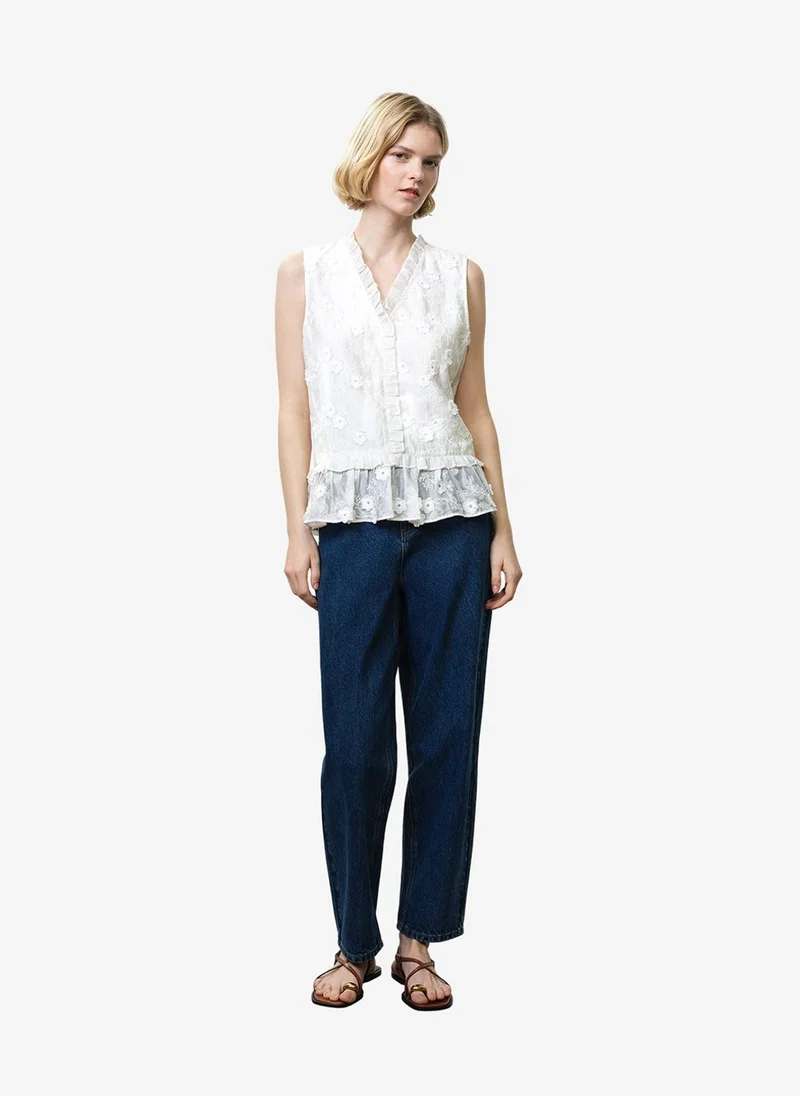 فرنش كونكشن Women's Linen White Vani Cotton Peplum Top