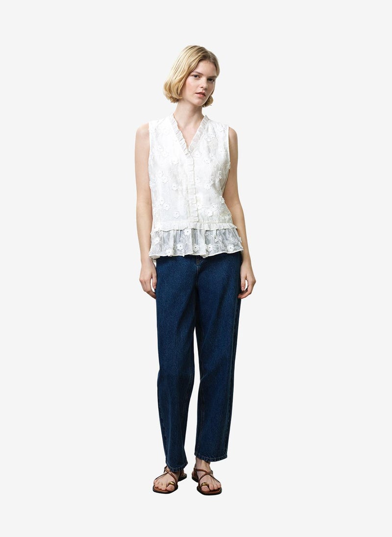 French Connection Women's Linen White Vani Cotton Peplum Top - Image 2