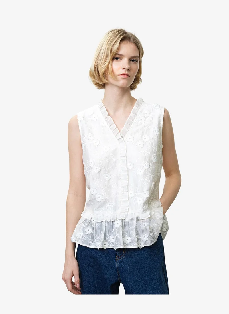 فرنش كونكشن Women's Linen White Vani Cotton Peplum Top