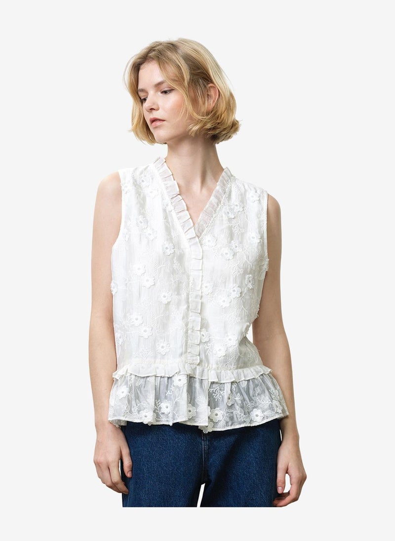 French Connection Women's Linen White Vani Cotton Peplum Top - Image 4