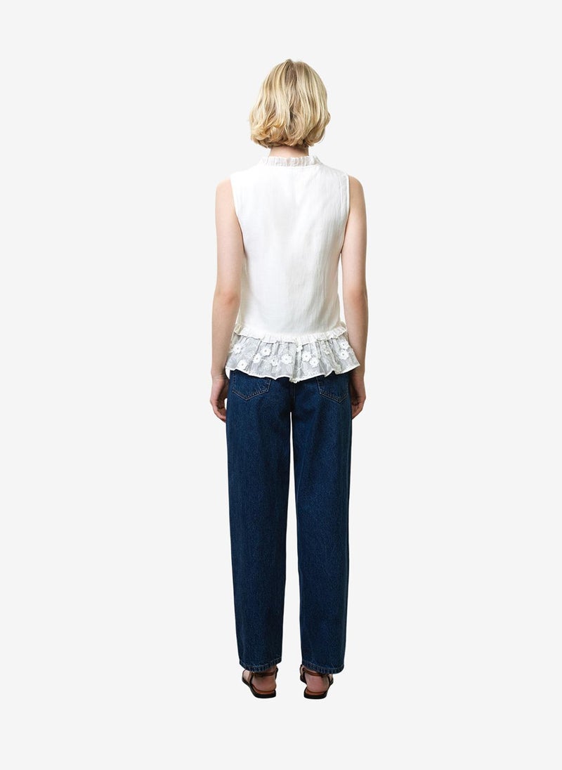 French Connection Women's Linen White Vani Cotton Peplum Top - Image 3