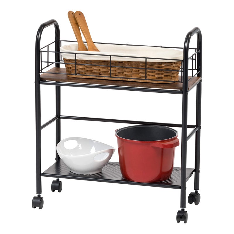 IRIS USA Slim Wood and Metal Rolling Storage Cart Brown