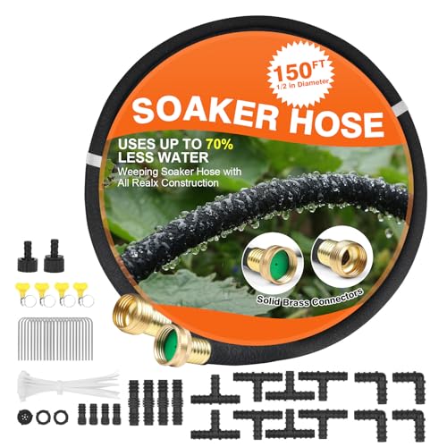 AIODE Soaker Hose 150 FT for Garden with 1/2" Diameter Irrigation Hose Save 70% of Water Solid Brass Interface Eminently Suitable for Lawn and Garden Bed Cover - Image 1